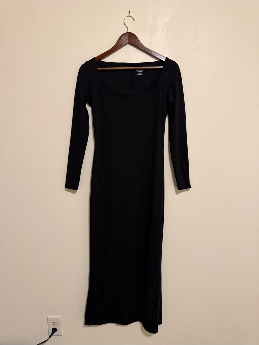 wild fable ButterBliss Fitted Soft Sexy Black Long-Sleeve Midi Dress Square Neck